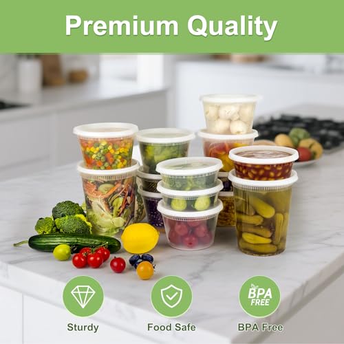 Dipoo 60 Sets (120-Piece) Deli Containers with Lids, 32/16/8 oz X 20 Set Each, Leak-Proof & BPA Free Airtight Takeout Plastic Food Storage Containers for Soup, Freezer/Microwave/Dishwasher Safe - size: Combo - 60 Sets