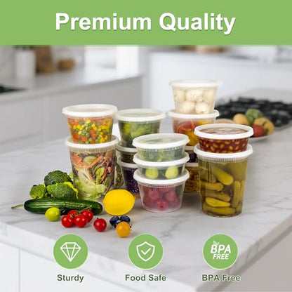 Dipoo 60 Sets (120-Piece) Deli Containers with Lids, 32/16/8 oz X 20 Set Each, Leak-Proof & BPA Free Airtight Takeout Plastic Food Storage Containers for Soup, Freezer/Microwave/Dishwasher Safe - size: Combo - 60 Sets