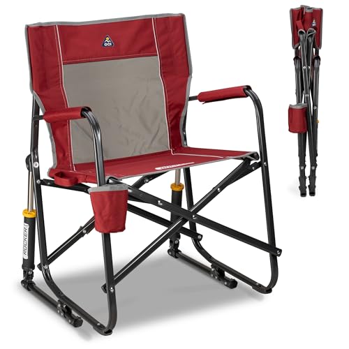 GCI Outdoor Freestyle Rocker Camping Chair | Portable Folding Rocking Chair with Solid, Durable Armrests, Drink Holder & Comfortable Backrest — Cinnamon - color: Cinnamon, style: Freestyle Rocker