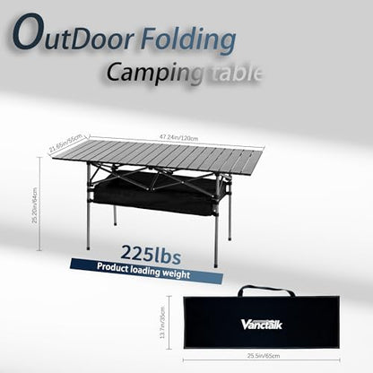 Outdoor Folding Table, 7.93LBS Ultralight Camping Table with Built-in Storage & Carry Bag, 225LBS Heavy Duty Aluminum Tabletop Carbon Steel Frame for Camping, Picnic, Beach, BBQ - color: Black