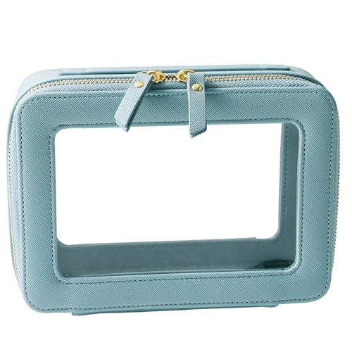 SANHECUN Toiletry bag waterproof cosmetic organizer with handle large opening for travelling (Blue) - color: Blue