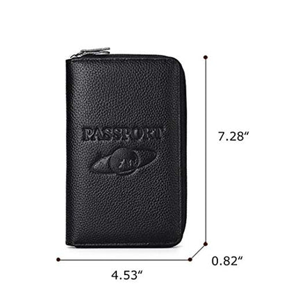 Genuine Leather Travel Passport Wallet RFID Blocking Zip-Around Passport Holder