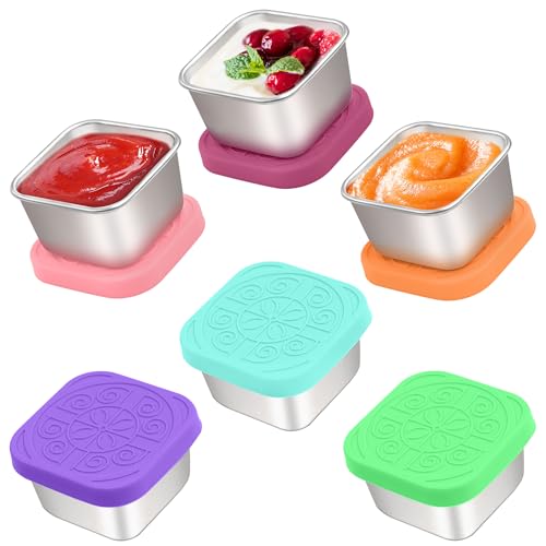 Qukaka 6x2.7 Oz Salad Dressing Container to Go,Handy Leakproof Stainless Steel Meal Prep Containers Reusable,Sauce Containers for Lunch Box, Picnics, Travel, Office and Kitchen Storage-Square - color: Rainbow, size: 2.7oz-Square