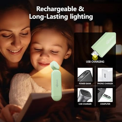 VAVOFO USB Rechargeable Book Light, Blue Light Blocking, Amber Light Clip On Bookmark Shaped Reading Light, Eye Care 6 LEDs Book Light for Bookworms Reading in Bed with 9 Lighting Modes (Green) - color: Green