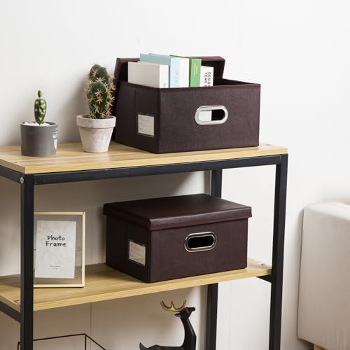 PRANDOM Collapsible Storage Box with Lid [3-Pack] Leather Fabric Foldable Storage Bin Organizer Container Basket Cube with Cover for Home Bedroom Closet Office Nursery Brown(13.6x9.6x6.9) - color: Brown, size: Small(3-Pack)