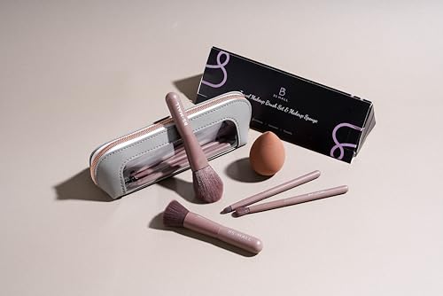 BS-MALL 14 Pcs Makeup Brushes Set with 1 Pcs Makeup Sponge – Essential Foundation Powder Concealers, Eye Shadows, Blush Makeup Brushes with Travel Makeup Case (Brown) - color: Brown