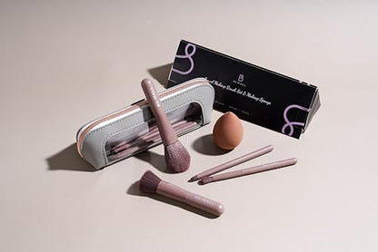 BS-MALL 14 Pcs Makeup Brushes Set with 1 Pcs Makeup Sponge – Essential Foundation Powder Concealers, Eye Shadows, Blush Makeup Brushes with Travel Makeup Case (Brown) - color: Brown