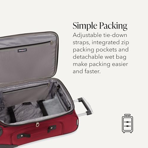 SwissGear Sion Softside Expandable Luggage – Carry-On Suitcase with 360 Degree Wheels & Retractable Handle – 21 Inch, Perfect for 1-3 Night Trips – Burgundy - color: Burgundy, size: Carry-On