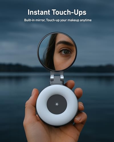 TELESIN C03 Magnetic Phone Beauty Selfie Light Compatible with iPhone Magsafe, CRI97 360° LED Selfie Ring Fill Light with Mirror for Selfies/Photography/TikTok/Zoom Calls/Video Conference(Black) - color: Black