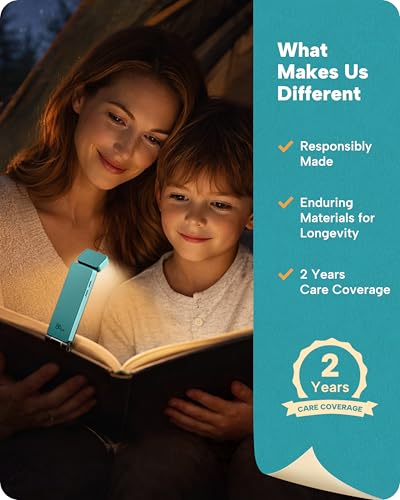 86lux Book Light, Rechargeable Clip-On LED Reading Light for Bed & Night Use - 3 Color Temperatures with Stepless Dimming, Ultralight Bookmark Design for Kids, Book Lovers, Cyan - color: Cyan