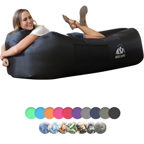 WEKAPO Inflatable Couch Air Lounger Chair - Camping & Beach Accessories, Portable Blow up Sofa for Hiking, Lawn, Indoor/Outdoor Movies & Music Festivals. Lightweight and Easy to Set Up Air Hammock - color: Black