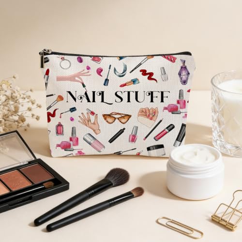 JIUWEIHU Nail Stuff Makeup Bag, Nail Technician Cosmetic Bags Travel Organizer Bag Zipper Pouch, Christmas Birthday Gifts for Girls Nails Polish Tool Women Friend Colleague Sister - color: Multicolor 0062