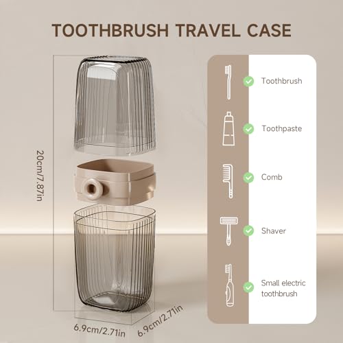 Topavatop Toothbrush Travel Case, 2 in 1 Toothbrush Holder and Rinse Cup, Large Capacity Toothbrush Cup with Cover, Portable Travel Toothbrush Holder for Traveling, Camping, Trip - 1Pcs - Beige&Clear - color: Clear