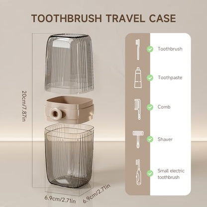 Topavatop Toothbrush Travel Case, 2 in 1 Toothbrush Holder and Rinse Cup, Large Capacity Toothbrush Cup with Cover, Portable Travel Toothbrush Holder for Traveling, Camping, Trip - 1Pcs - Beige&Clear - color: Clear