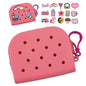 Soft Silicone Mini Coin Purse with Zipper and Cartoon Hole,with 15 pcs DIY Charms. Portable Keychain Pouch Organizer (Pink) - color: Pink