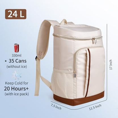 Cooler Backpack Insulated Waterproof 35 Cans,Two Compartments Backpack Cooler,Lightweight Back Pack for Women/Men - color: Creamy White