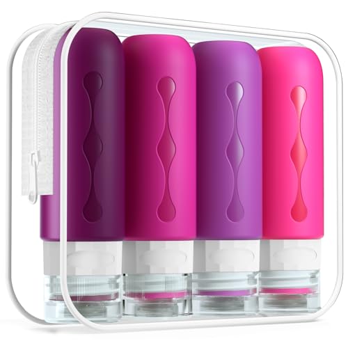 Gemice Travel Bottles for Toiletries Tsa Approved Size Containers BPA Free Leak Proof Tubs Refillable Liquid Accessories Cometic Shampoo and Lotion Soap - color: Purple, size: 3oz (90ml)