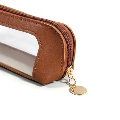 Small Clear Makeup Brush Bag with Zipper, PU Leather Travel Makeup Brush Case, Portable Waterproof Cosmetic Bag （White） - color: White