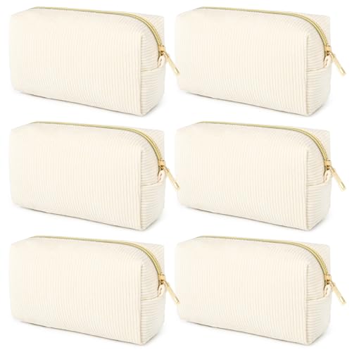 SOIDRAM 6PCS Bridesmaid Proposal Gifts Corduroy Beige makeup bag bulk for Wedding Party Favors Bachelorette party decorations Toiletry Organizer Bag Cosmetic Case Gift - color: Corduroy Beige, size: 6 Pack