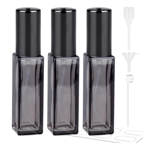 Perfume Travel Refillable Atomizer, 3 Pack 10ml Leak Proof Refillable Perfume Bottle for Air Travel, Purse and Business Trips, Glass Atomizer Sprayer for Cologne with Funnel & Pipette - color: Dark Gray