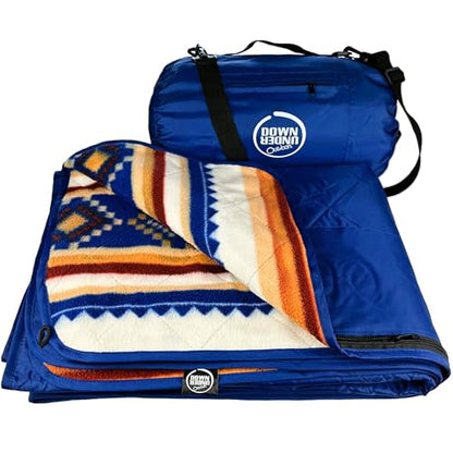 DOWN UNDER OUTDOORS Large Waterproof Windproof Extra Thick 350 GSM Quilted Fleece, or Sherpa Stadium Blanket - color: Aztec