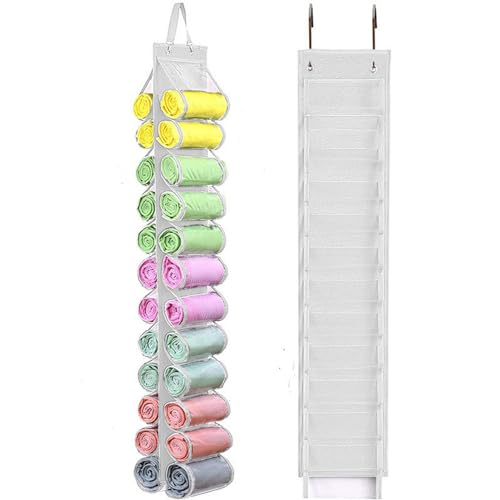 Legging Storage Bag Hanger - Can Hold 24 Leggings, Shirts or Jeans - Foldable Clothes Organizer, Portable Closet Roll Holder (White) - color: White