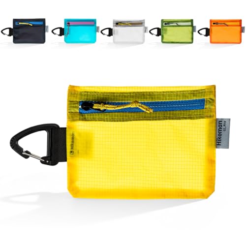 HIKEMAN small zipper pouch with clip ultralight wallet hiking waterproof for credit card and money Card Size Pouch for Hiking, Backpacking, Travel & Purse (Yellow) - color: Yellow