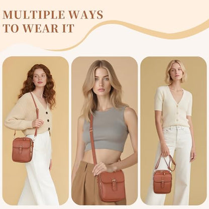 Small Crossbody Bags for Women, Vegan Leather Messenger Bag Anti Theft, Shoulder Bag with Card Slots - color: Brown