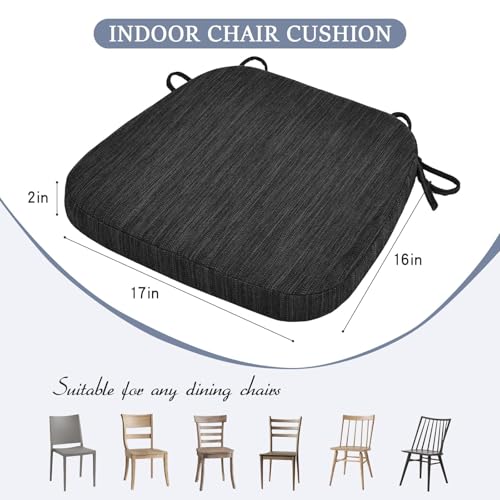 baibu Kitchen Chair Cushions Set of 6, Dual-Layer Patented Design Memory Foam Dining Chair Pads with Ties and Washable Cover, 6 Pack, 17" x 16" x 2", Black - color: Black, size: 6 Count (Pack of 1)
