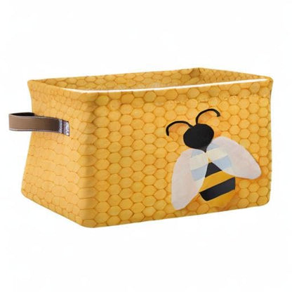 Cute Bee Square Storage Basket Bin Canvas Fabric Compressible Organizer Basket with Handle for Bedroom Nursery Office, 1PCS - color: Bee 1
