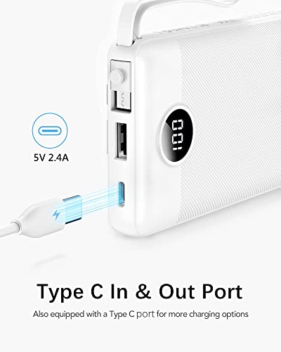 VRURC Portable Charger Built in Cables, Slim Power Bank 10000mAh, Multi Devices Charging Bank with Lanyard, USB C Battery Pack 5 Outputs for for All Cell Phones Devices, Samsung,Android-White(1 Pack) - color: White