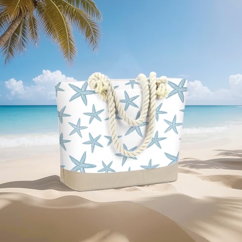 Fokongna Tote Bag For Women, Beach Bag Best Friend Travel Birthday Gifts, Travel Parties Vacation Shopping Essentials - color: Blue Starfish Print