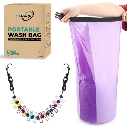 Travel Washing Machine & Retractable Clothesline - Hand Washing Machine & Portable Clothes Washer - Durable Travel Laundry Wash Bag & Camping Washing Machine - Portable Manual Clothes Washer - color: Lavander