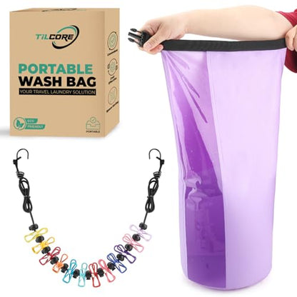Travel Washing Machine & Retractable Clothesline - Hand Washing Machine & Portable Clothes Washer - Durable Travel Laundry Wash Bag & Camping Washing Machine - Portable Manual Clothes Washer - color: Lavander