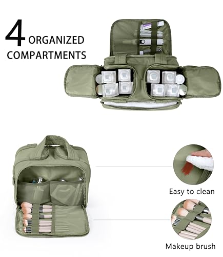 Travel Toiletry Bag for Women, Large Wide-open Puffy Cosmetic Makeup Bag with Wet-Dry Separation, Multi-Pocket Organizer with Carry Handle for Toiletries, Cosmetics, Essentials, Green - color: Green