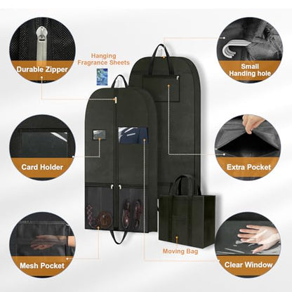 Travel Garment Suit Bag for Hanging Clothes 54", Suit bags for Closet Storage with Pockets Gusseted Garment bag for Men Suits Shirts Tuxedos Dresses Coats, Suit Cover Bags With Handles and Zipper - size: 54" 1PK