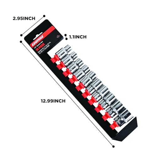 Egofine 10PCS 1/2” Drive Standard Socket Set,Shallow and Metric Socket Set（10mm-21mm,6 Point,With Hanging Bracket,Cr-V Steel - size: 1/2, style: 10PC Standard Socket Set
