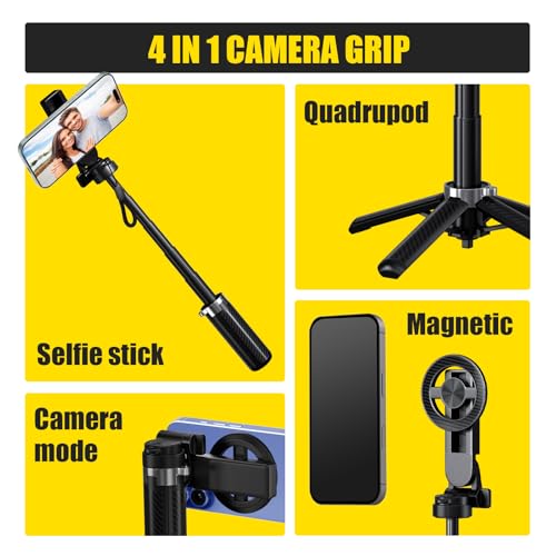 4-in-1 Magnetic Selfie Stick Tripod – 360° Rotation, Bluetooth Remote, Compact Travel Vlog Phone Holder for iPhone - color: Yellow / T20-C
