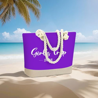 Fokongna Tote Bag For Women, Beach Bag Best Friend Travel Birthday Gifts, Travel Parties Vacation Shopping Essentials - color: Girls Trip Purple