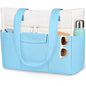 Beach Bags for Women Large Canvas Beach Tote with Zipper Wet Pocket, Waterproof Foldable Swim Pool Travel Tote Bags - color: Light Blue