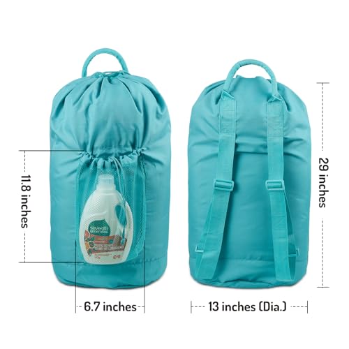 Seiritex Backpack Laundry Bag with Straps and Detergent Holder, Clothes Laundry Backpack for College Travel Apartment Dorm Room (Green) - color: Green