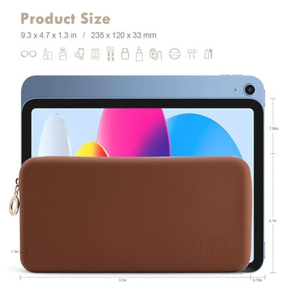 FVION Zipper Makeup Brushes Bag For Travel, Large Silicone Makeup Brush Holder, Make Up Brushes Pouch Case for Makeup Tools - Brown - color: Brown