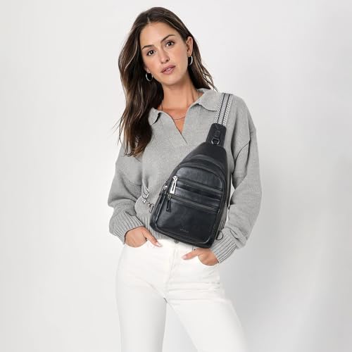 Leresas Sling Bag for Women Cross Body Bags Fanny Packs Over the Shoulder Bag Sling Backpack Vegan Leather Trendy Gifts Travel Handbag Black - color: Black