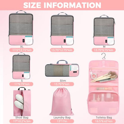BAGAIL 4/6 Set/8 Set Compression Packing Cubes Travel Accessories Expandable Packing Organizers(HalfMesh, 8-Pink) - color: 8-Pink, style: Half Mesh