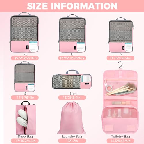 BAGAIL 4/6 Set/8 Set Compression Packing Cubes Travel Accessories Expandable Packing Organizers(HalfMesh, 8-Pink) - color: 8-Pink, style: Half Mesh