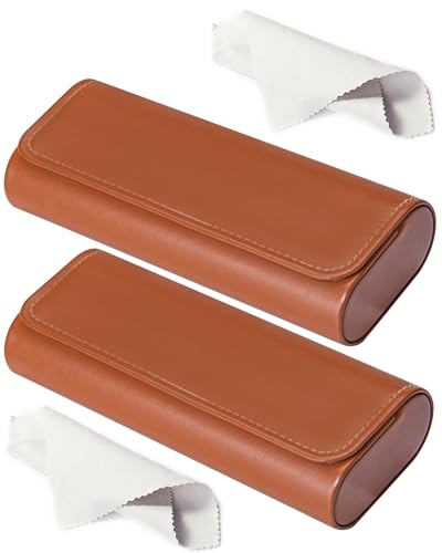 RayLove Hard Shell Glasses Case, Lightweight Leather Eyeglass Case, Travel-Friendly Sunglasses Protector for Men & Women - color: 2, Brown