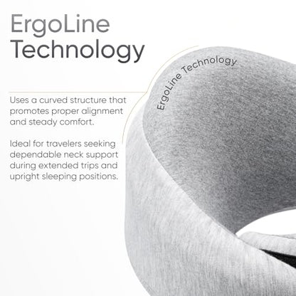 Proglobe Luxe Memory Foam Travel Neck Pillow for Airplanes, Ergonomic 360° Neck and Chin Support, Organic Cotton Cover, Compact Compression Bag, Light Gray