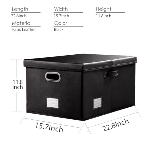 PRANDOM Collapsible Storage Box with Lid [1-Pack] Leather Fabric Foldable Storage Bin Organizer Container Basket Cube with Cover for Home Bedroom Closet Office Nursery Black (22.8X15.7X11.8) - color: Black, size: X-Large(1-Pack)