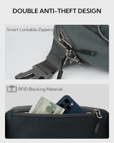 WATERFLY Lightweight Small Fanny Pack: 1.5L Mini Slim Crossbody Waist Belt Hip Bag with RFID Blocking, Anti-Theft & Water Resistant Pouch for Women Men Travel Hiking Running Walking EDC - color: Gray