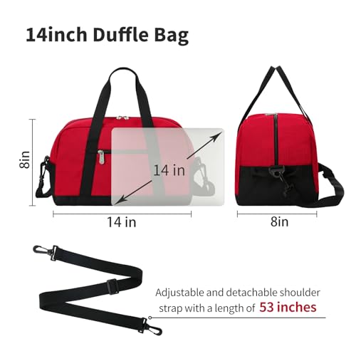 Apenze Small Gym Bag 14 inch lightweight Carry On Mini Duffel Bag for Travel Sport - Red - color: Red